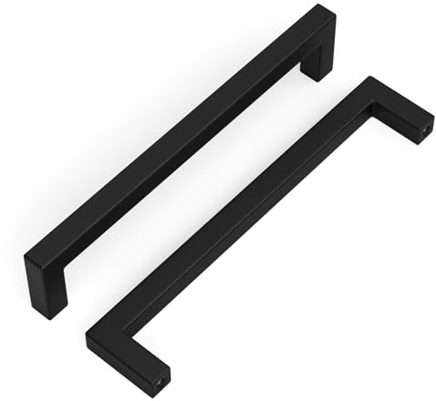 Goldenwarm 15 Pack Kitchen Cupboard Handles Black Kitchen Cabinet Handles, 160mm(6-1/4Inch) Hole Centers Square Black Drawer Pulls for Kitchen Cabinet, Wardrobe, Dresser, Drawer