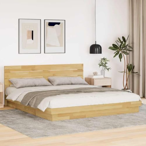 Qnhdfrt Massivholzbett aus Eiche mit Kopfteil 180x200 cm Bettgestell mit Lattenrost Robustes Design für erholsamen Schlaf Geeignet für Schlafzimmer und Gästezimmer