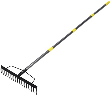 HELEVIA 16 Rake de Jardín Tines, Rastrillo de Arcos Multifuncional de Metal Pesado, para Nivelar Las Malas Hierbas de Limpieza del Suelo