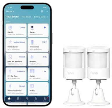 Aqara Sensor de Movimiento P1-2Pack, Zigbee 3.0, Requiere Aqara Hub, Duración de la Batería de 5 Años, Tiempo de Detección Programable, para Sistema de Alerta, Compatible con HomeKit, Alexa, IFTTT