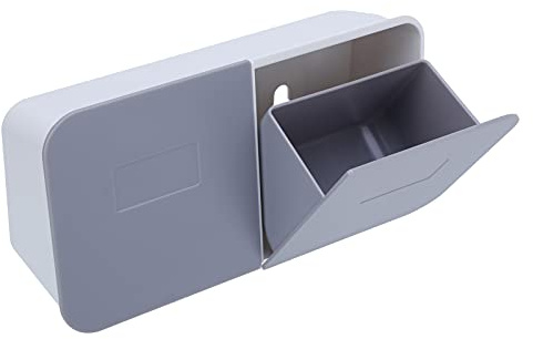 F&Y Wandmontierte Schminkbox mit Klappdeckel Wattepad Organizer Abnehmbar Waschbar Aufbewahrungsbehälter fürs Bad (Weiß grau)