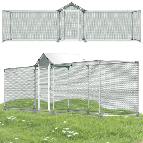 HENGMEI Hühnerstall Freilaufgehege Verzinkter Stahl Hühnerkäfig Hühnerhaus Freigehege, Geflügelstall Voliere für Hühner Kleintiere Geflügel Kaninchen, 5x1x1.5m