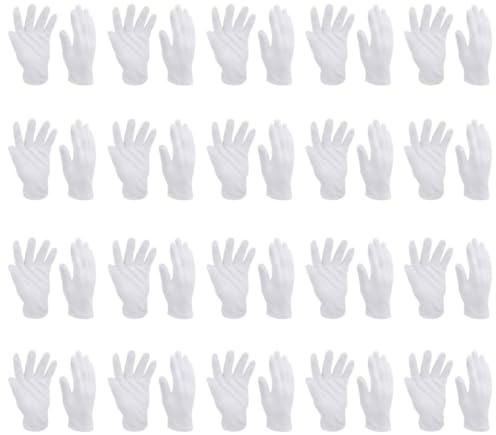 Generic White Cotton Elastic Gloves 16 Pairs Washable Moisturizing Gloves for Dry Hands and Eczema Treatment Unisex Cotton Mitts for Jewelry Inspection and Hand Care
