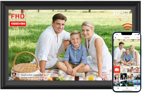 FRAMEO 15,6-Zoll WiFi Digitaler Bilderrahmen 1920x1080 FHD Groß 32GB Smart Digitaler Fotorahmen IPS Touchscreen Auto-Rotation Wandmontage Fotos/Videos sofort über FRAMEO APP teilen