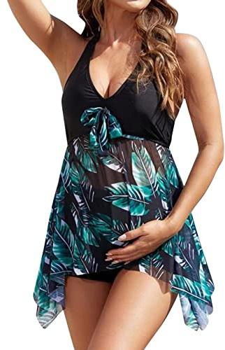 Maillot De Bain Grossesse Maternité Bikini Grande Taille Jupette Enceinte Curvy Femme Tankini Piscine Trikini Ronde Vintage Maillots Natation Été Retro