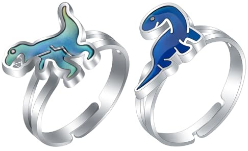 2 bagues pièces d'humeur Bleu Foncé et Clair dinosaurien,Changement de Couleur, ressenti émotionnel,température,Bague de Doigt,Ajustable,Bijou Amusant,Cadeau d'anniversaire pour garçons et fille