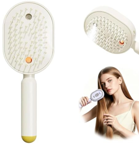 Brocha Vapor Eléctrica, Cepillo De Pelo 2 En 1 Con Brumizadores Y Spray De Agua, Para Cabello Grueso, Rizado, Ondulado, Liso, Alisado En Casa, Cotidiano, Viaje, Para Niñas, Mujeres (beige)