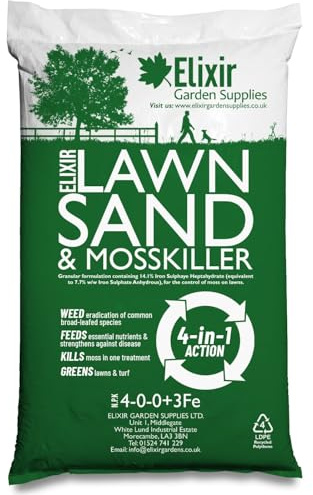 Elixir Gardens Lawn Tonic Lawn Sand & Moss Killer with Ferrous Sulphate 4-0-0+3Fe 20kg