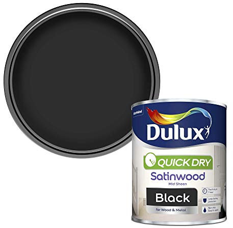 Dulux Quick Dry Satinwood Paint For Wood And Metal - Black 750 ml