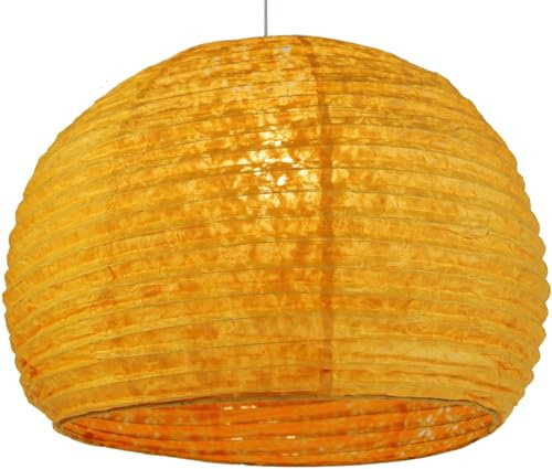 Halbrunder Lokta Papierlampenschirm, Boho Hängelampe, Ø 40 cm orange | Traditionell handgefertigt aus Loktapflanzenfaser, Ø 40 cm, faltbar, einzigartiges Blüten-Motiv, ideal für Wohnräume