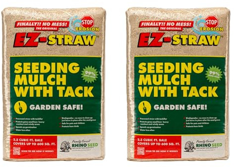 EZ Straw Seeding Mulch with Tack - Biodegradable Processed Straw, 2.5 cu. ft. Bale (Covers up to 600 sq. ft.), 2 Pack