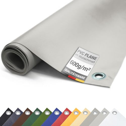 ANKO PLANEN 600 g/m² PVC LKW Abdeckplane mit verzinkten Ösen 50 cm – UV-stabil & reißfest Matte Schutz- & Industrieplane (Lichtgrau, 2,5m x 3m)