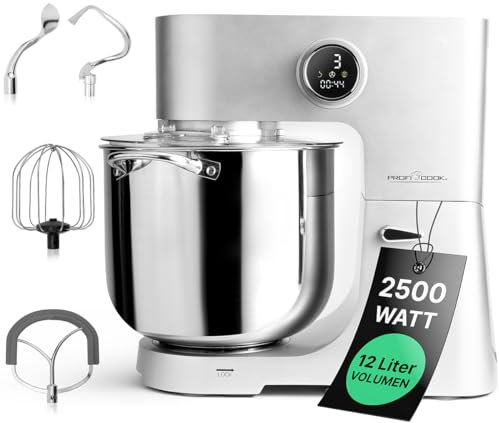 ProfiCook® Robot da cucina con ciotola XXL da 12 litri | Impastatrice con motore Longlife da 2500W | Ingranaggi in metallo e display a LED | Food Processor per impasti fino a 8,5 kg | PC KM 1254