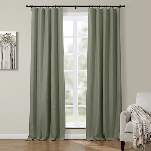 ChadMade Back Tab Belgian Pure Flax Linen Drape Rustic Single Panel Curtain 96 Inches Long, Rod Pocket Curtain Light Blocking Lined Drape for Master Room, 72 x 96 Inches - Stone Gray