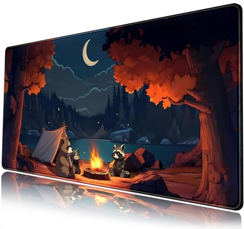 Schreibtischunterlage mit niedlichem Wald, großes Lofi, Camping, Outdoor, Schreibtischunterlage, Gaming-Mauspad, XXL, Cartoon, Anime, Natur, ästhetisch, erweitertes Computer-Laptop-Tastatur-Mauspad,