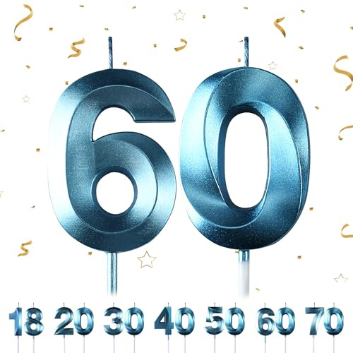 Geburtstagskerzen Zahlen 60,3D Blau Geburtstagskerzen,Kerzen Geburtstag Zahl 60, Kuchen Topper Dekoration Kuchendeko Geburtstag, Geburtstagskerzen für Geburtstagsdeko