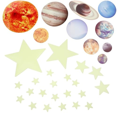 Abaodam Leuchtender Sticker Wandaufkleber Mond Kinderzimmer Planeten im Selbstklebend Ablösbar für Papier Glatte Flächen