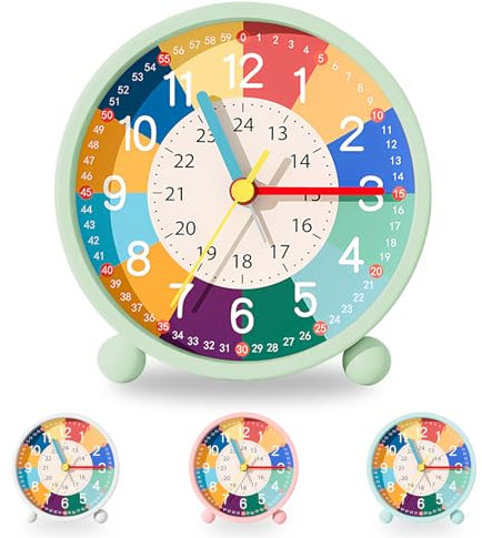 Idota Despertador infantil analógico, sin tictac, tono de timbre suave, educativo, con luz nocturna, para comienzos escolares, reloj con pilas