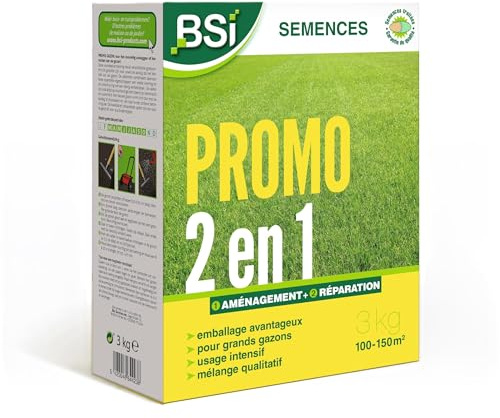 BSI - Semilla de césped - Planificación o reparación rápida - Con revestimiento protector - Alta calidad - Gran área - Hasta 150 m² - 3 kg