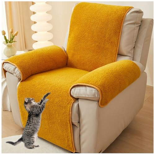 NNSMUN Sofa Armlehnenbezüge, Sesselschoner Sesselauflage, Fernsehsessel Schutzbezug Anti-Rutsch, Headrest Protectors for Recliners für Zuhause mit Kindern und Haustieren Hund (Gelb,56X207cm)