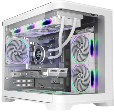 1st Player UV6 Micro ATX White PC Gaming Case - Dual Chamber, Curved Panoramic Tempered Glass - UV6 White No Fans
