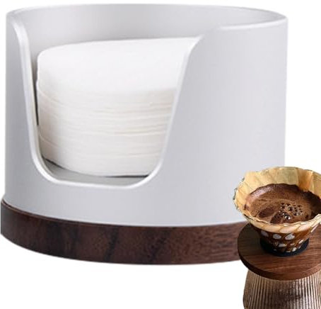 Porte-filtre à café - Boîte de rangement pour papier filtre à café - Distributeur de papier filtre rond - Récipient anti-poussière avec couvercle - Boîte de filtre à café portable - Distributeur de