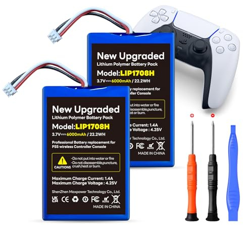 2 Stück für Sony PS5,[6000mAh](2025 neues Upgrade) Li-Ion Akku Ersatz für PS5 PlayStation 5 DualSense Wireless Controller