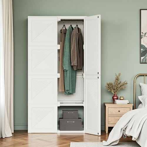 BRILVERDE Armadio pieghevole con 5 cubi, 1 asta appendiabiti, montaggio rapido, armadio versatile, per soggiorno, camera da letto (bianco B, 50 x 69 x 136 cm)
