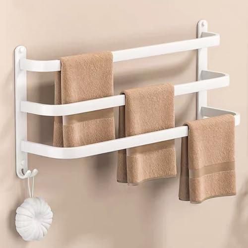 Porte Serviette Salle de Bain 3 étages, Porte Serviette sur Pied Murale Accessoire Salle de Bain, Barres Porte-Serviettes, Perforation ou Viscose (Blanc)