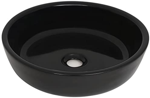 Lavabo rotondo in ceramica, nero, 42 x 12 cm, lavabo da appoggio per WC e bagno degli ospiti, moderno, piccolo lavandino da terra