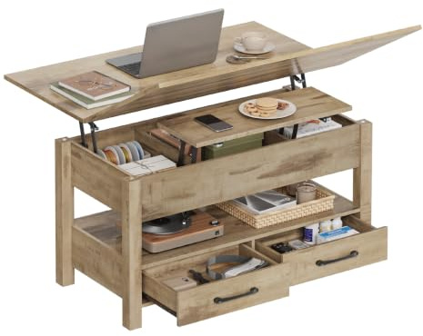 WOLTU Mesa de Centro Elevable, Mesita Salon con Espacio Oculto