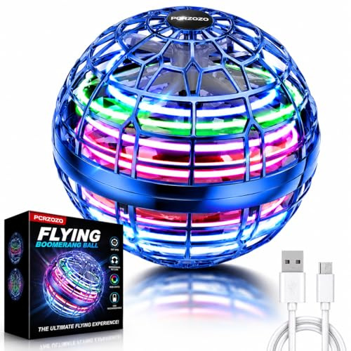 PCRZOZO Flying Boomerang Ball with LED Lights, Rechargeable Hover Spinner Toy, Magic Flying Orb, Hand Controlled UFO Drone Ball