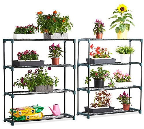VonHaus Greenhouse Shelving – Staging Unit with 4 Tier Steel Shelves for Garden, Green House, Shed, Garage, Home – Racking Ideal for Storage, Plants, Flowers – Easy No Tool Assembly – Pack of 2