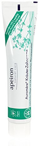 APEIRON Auromere Kräuter Zahncreme, angenehm minziger Geschmack, kaum aufschäumend, Bio Zahnpasta, Vegan, Fluoridfrei (ohne Fluorid), Tierversuchsfrei, Frisch, Pflegend, Naturkosmetik, 1 x 75 ml