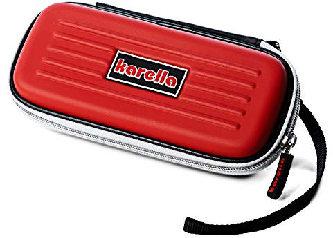 Karella Dartcase in rot, Platz für EIN vollmontiertes Dartset, sowie Zubehör, Darttasche, Tasche für Dartpfeile