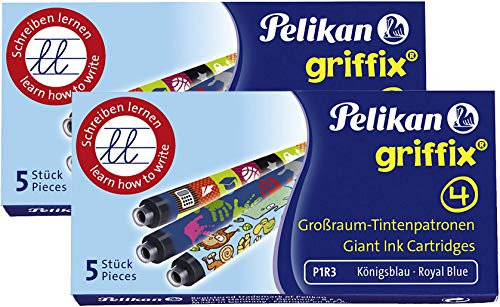 Pelikan P1R3 Griffix Refills Füllhalter 2 Faltschachteln mit 5 Patronen, löschbar, blau (10er Packung)