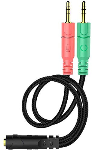 Cavo splitter per cuffie per PC con jack da 3,5 mm, adattatore convertitore femmina con cuffie/microfono che si divide contemporaneamente in 2 doppi maschi audio da 3,5 mm, per computer