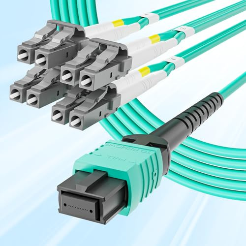 10Gtek Fiber Optic Cable Patch Cord - MPO to 8X LC Fanout Fiber Jumper Cable, OM3 MMF 8-core Fiber, Application for QSFP+Transceiver, 3-Meter(9.8-ft)