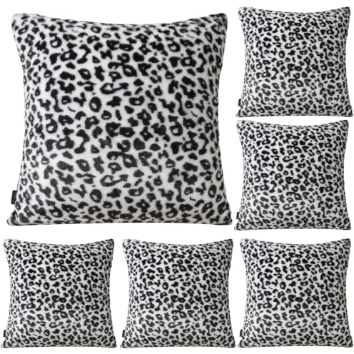 Hodeacc 6 Pack Leopard Printed Series Pillow Covers,Soft Plush Animal Theme Faux Fur Decorative Throw Pillowcase Home Decor Cushion Cover,16x16 inch (CASE ONLY)