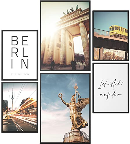 Papierschmiede® Mood Poster Set Berlin, Bilder Wohnzimmer Deko Schlafzimmer, 2x DIN A4 und 4x DIN A5, Hauptstadt Brandenburger Tor - ohne Rahmen