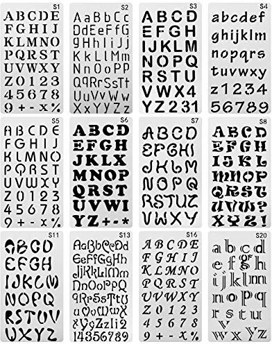 QINREN 12 Stück Buchstaben Schablone Letter Templates Stencil für DIY-scrapbook, Malerei, Zeichnen, Bastelzubehör,17.8 * 10.2cm