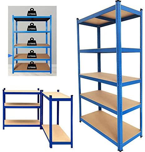 ANSIMIDA Garage Shelving Units,150cm x 70cm x 30cm | Heavy Duty Racking Shelves for Storage - 5 Bay, 5 Tier (175KG Per Shelf), 875KG Capacity | For Workshop, Shed, Office, Blue