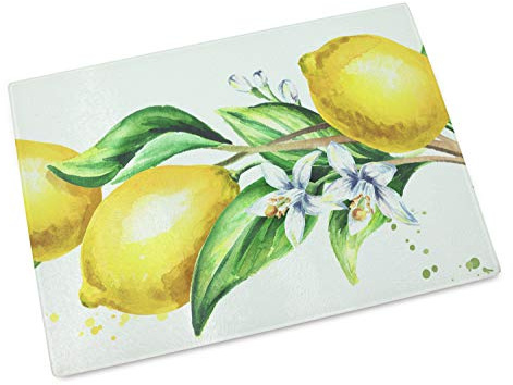 GRAZDesign Glas-Schneidebrettchen, Frühstücksbrettchen als Geschenk, Motiv Zitronen, Maße 20 x 28,5cm