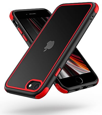 MobNano Ultra Hybrid Durchsichtig Handy Hülle für iPhone se 2022 2020, Stoßfest Bumper Transparent Handyhülle 360 Grad Kantenschutz Silikon iPhone 7 8 SE2 SE3 Case Schwarz Rot