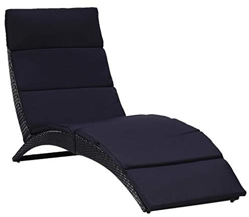 Leepesx Sonnenliege mit Auflage, Liegestuhl, Gartenliege, Campingliege, Strandliege, Ruhesessel, SonnenCampingliege, Saunaliege, Liegesessel, Poly Rattan Schwarz