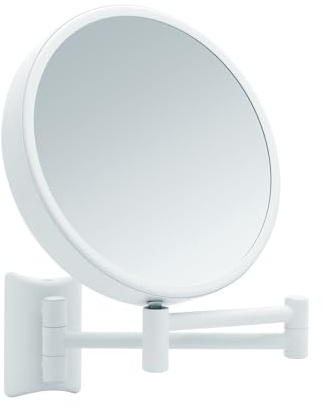 Libaro Kosmetikspiegel Imola – 360° drehbarer Schminkspiegel mit Wandmontage – doppelseitiger Rasierspiegel mit 3X & 7X Vergrößerung – ausziehbarer Badspiegel aus Metall weiß, Ø 19 cm