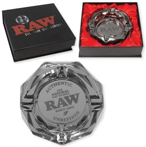 RAW Darkside Glass Ashtray with DeLaCruzV Sticker.