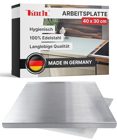 Koch Arbeitsplatte Edelstahl I 40 x 30 cm I Arbeitsfläche, Schneidebrett & Knetbrett mit 2 Anschlagkanten I Hygienisches & rostfreies Küchenbrett I Extra robust, langlebig & antibakteriell #73