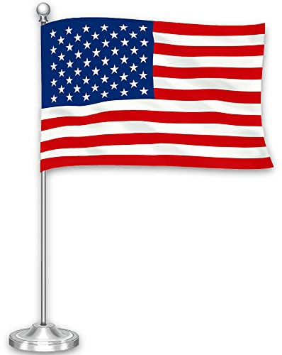 G128 American USA Deluxe Desk Flag Set | 8.5x5.5 In | Printed 300D Polyester, with Silver Dome and Base, 15 Metal Pole, Decorations For Office, Home and Festival Events Celebration