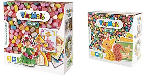 PlayMais WORLD Princess Bastel-Set für Kinder ab 3 Jahren & Mosaic Little Forest Kreativ-Set zum Basteln für Kinder ab 3 Jahren | Über 2.300 Stück & 6 Mosaik Klebebilder mit Waldtieren